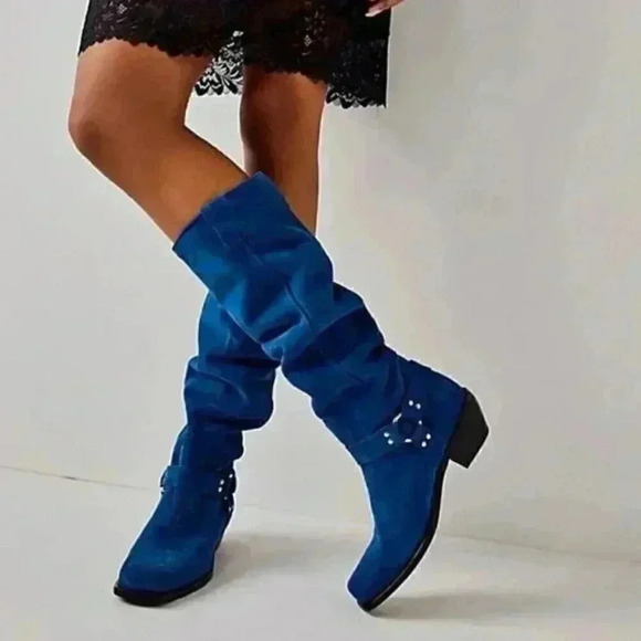 Free People Lockhart Tall Boots in Blue Suede Size 37 - Picture 2 of 7
